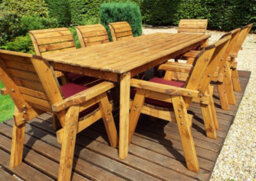 Charles Taylor 8 Seater Wooden Rectangular Dining Table & Chairs Parasol Red - thumbnail 4