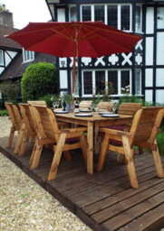 Charles Taylor 8 Seater Wooden Rectangular Dining Table & Chairs Parasol Red