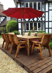 Charles Taylor 8 Seater Wooden Rectangular Dining Table & Chairs Parasol Red - thumbnail 3