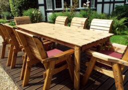 Charles Taylor 8 Seater Wooden Rectangular Dining Table & Chairs Parasol Red - thumbnail 2