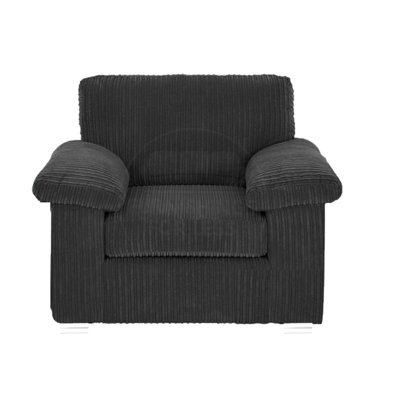 Furnishings For Less UK Delta Large Fabric Armchair Sofa Padded Arms Jumbo Cord Grey