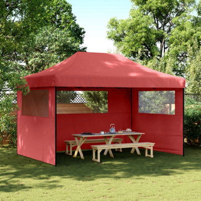 Walplus Foldable Party Tent Garden Gazebo Canopy Pop-Up With 3 Sidewalls Burgundy - image 1