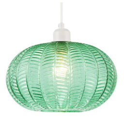 Happy Homewares Emerald Green Glass Globe Pendant Light Shade With 3D Vertical Ribbing - thumbnail 2
