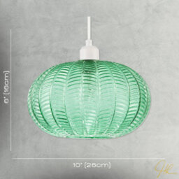 Happy Homewares Emerald Green Glass Globe Pendant Light Shade With 3D Vertical Ribbing - thumbnail 7