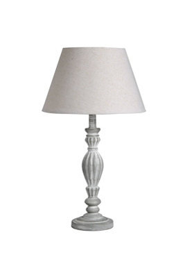 Aegina Wooden Table Lamp With Linen Shade Rustic Modern Decor - image 1
