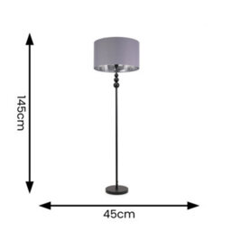 Valuelights Marissa Matt Black Stacked Ball Floor Lamp With Grey/chrome Shade - Led Bulb Included - thumbnail 5