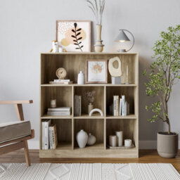 Urbn-Living Urbnliving 37Cm Height Wide Oak Wooden 7 Cube Bookcase Shelving Display Storage Unit Cabinet Shelves - thumbnail 1