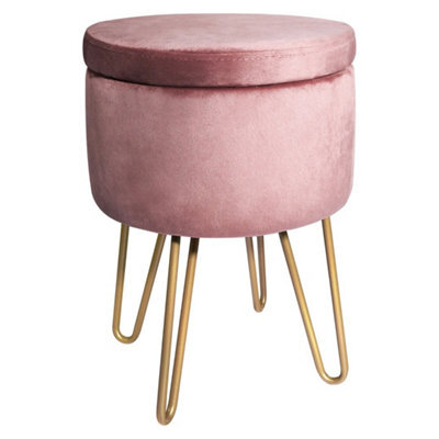 Pink Velvet Dressing Table Stool, Round Vanity Stool With Storange For Bedroom - image 1