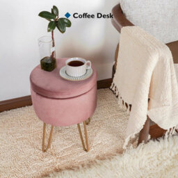 Pink Velvet Dressing Table Stool, Round Vanity Stool With Storange For Bedroom - thumbnail 5