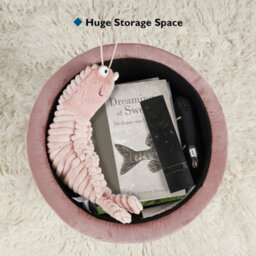 Pink Velvet Dressing Table Stool, Round Vanity Stool With Storange For Bedroom - thumbnail 2
