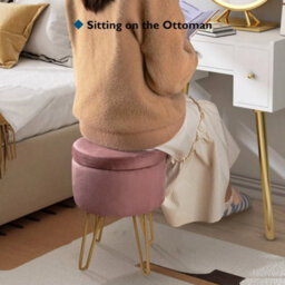 Pink Velvet Dressing Table Stool, Round Vanity Stool With Storange For Bedroom - thumbnail 4