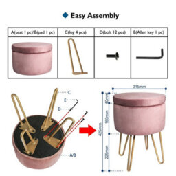 Pink Velvet Dressing Table Stool, Round Vanity Stool With Storange For Bedroom - thumbnail 3