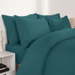 Ohs Plain Duvet Cover Pillowcase Bedding Set, Teal - Double - thumbnail 3