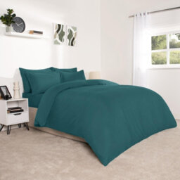 Ohs Plain Duvet Cover Pillowcase Bedding Set, Teal - Double - thumbnail 2