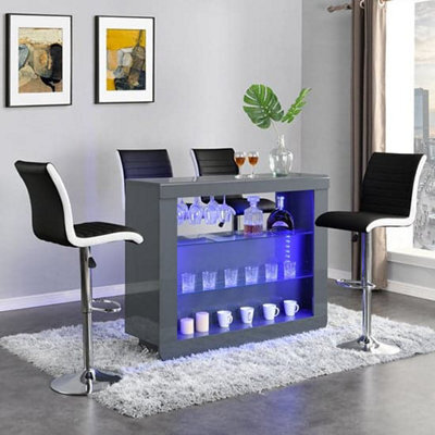 Furniture in Fashion Fiesta Grey High Gloss Bar Table With 4 Ritz Black White Stools - image 1