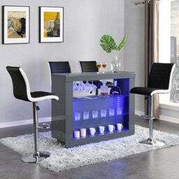 Furniture in Fashion Fiesta Grey High Gloss Bar Table With 4 Ritz Black White Stools - thumbnail 1