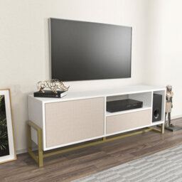 Decorotika Utopia Tv Stand Tv Unit Tv Cabinet With Shelves And One Cabinet White And Cottonbeige - thumbnail 3