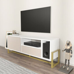Decorotika Utopia Tv Stand Tv Unit Tv Cabinet With Shelves And One Cabinet White And Cottonbeige - thumbnail 2