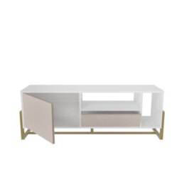 Decorotika Utopia Tv Stand Tv Unit Tv Cabinet With Shelves And One Cabinet White And Cottonbeige - thumbnail 6