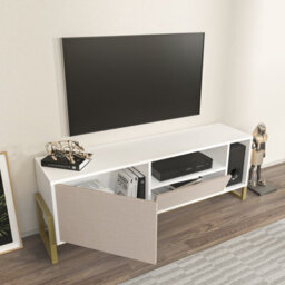 Decorotika Utopia Tv Stand Tv Unit Tv Cabinet With Shelves And One Cabinet White And Cottonbeige - thumbnail 5