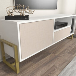 Decorotika Utopia Tv Stand Tv Unit Tv Cabinet With Shelves And One Cabinet White And Cottonbeige - thumbnail 4