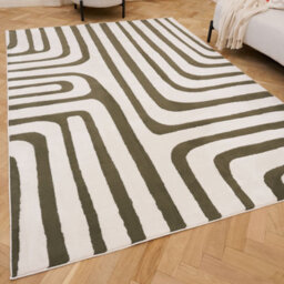 The Rugs Loft Taupe And Ivory Curved Line Living Room Area Rug And Runners Soft Pile - thumbnail 1
