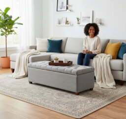 Linoso Chesterfield Silver Ottoman Storage Box With Square Wooden Legs - Upholstered Blanket Box (120W X 40D X 45H Cm) - thumbnail 3
