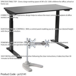 Loops Ergonomic Electric Sit-Stand Desk With Twin Monitor Bracket - 1200 X 600mm Black Office Set - thumbnail 2