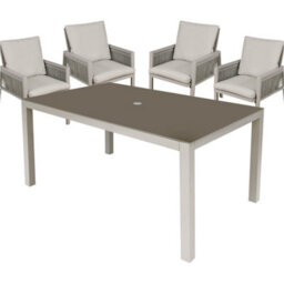 Loops Garden Dining Set - 1.5M Table & 4X Chairs - Light Grey Aluminium & Rope Outdoor - thumbnail 1