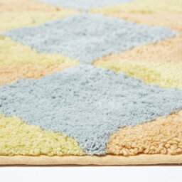 Homescapes Harlequin Pattern Yellow And Grey Cotton Bath Mat - thumbnail 3