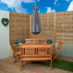 Samuel Alexander Outdoor 6 Person Folding Rectangular Wooden Garden Dining Table Chairs And 2 Benches Grey Parasol And Base Set - thumbnail 2