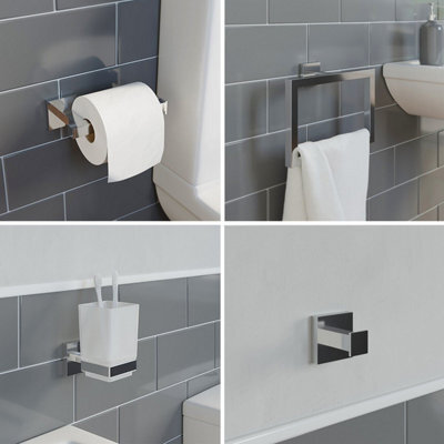 Affine Bathroom Accessories Set Toilet Roll Holder Towel Ring Tumbler Robe Hook Chrome - image 1