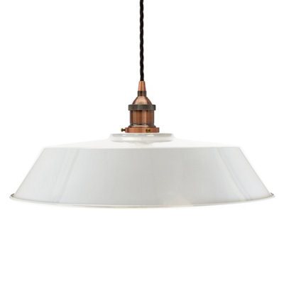 Pale Grey Large Chancery Painted Dome Pendant Light With Antique Copper Lamp Holder And Black Twisted Cable - Se Home - image 1