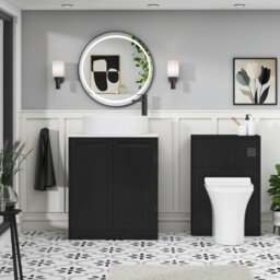 Royal Bathrooms Royal Bathroom Elmore 700mm Matt Nocturne Black Freestanding Bathroom Vanity Unit 2 Door Plain White Worktop With Peak Basin - thumbnail 5