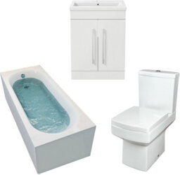 Affine 1600mm Bathroom Suite Single Ended Bath Toilet Vanity Unit Basin White Modern - thumbnail 1