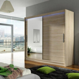 Bega Vi 180 Cm Sliding Doors Wardrobe With Mirror Hanging Rail And Shelves Sonoma With Led Lights - thumbnail 2