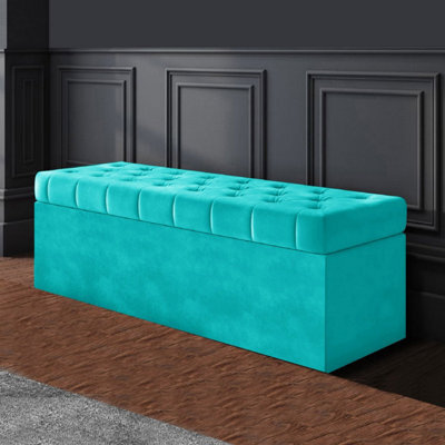 150Cm Sd Ottoman Storage Box, Teal Velvet Upholstered Chesterfield Storage Ottoman Box - image 1