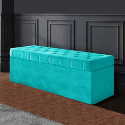 150Cm Sd Ottoman Storage Box, Teal Velvet Upholstered Chesterfield Storage Ottoman Box