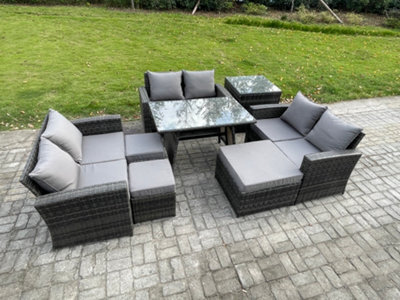 Fimous Outdoor Lounge Sofa Set Wicker Pe Rattan Garden Furniture Set With Rectangular Dining Table 2 Seat Sofa Side Table - image 1