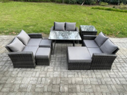 Fimous Outdoor Lounge Sofa Set Wicker Pe Rattan Garden Furniture Set With Rectangular Dining Table 2 Seat Sofa Side Table - thumbnail 2