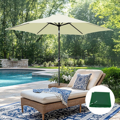 Sundaze 2.5M Cream Garden Parasol Umbrella Crank Tilt Sun Shade With Green Cover - image 1