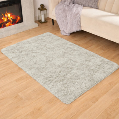 Aspire Homeware Non-Slip Cream Shaggy Rug Soft Fluffy Washable Floor And Kitchen Rug, (L)110Cm X (W)60Cm - image 1