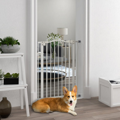 Pawhut 74-80Cm Adjustable Metal Pet Gate Safety Barrier W/ Auto-Close Door White - image 1