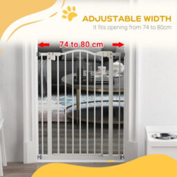 Pawhut 74-80Cm Adjustable Metal Pet Gate Safety Barrier W/ Auto-Close Door White - thumbnail 7