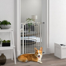 Pawhut 74-80Cm Adjustable Metal Pet Gate Safety Barrier W/ Auto-Close Door White - thumbnail 1