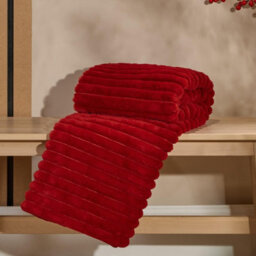 OHS Faux Fur Ribbed Fleece Throw Over Bed Blanket Supersoft, Red - 125 X 150Cm - thumbnail 3