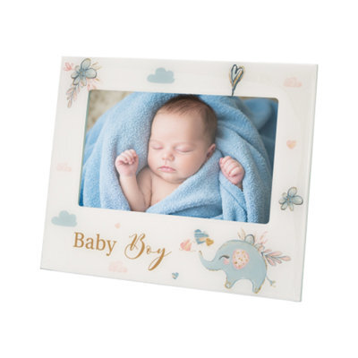 Happy Homewares Baby Boy Baby Picture Frame With Duck Egg Blue Elephant And Hearts - image 1