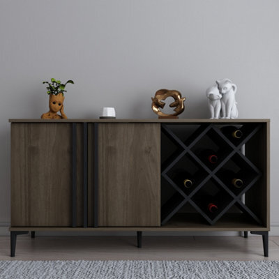 Decorotika Luna Sideboard Storage With Wine Rack And Two Doors - Walnut Pattern And Black - image 1