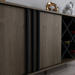Decorotika Luna Sideboard Storage With Wine Rack And Two Doors - Walnut Pattern And Black - thumbnail 2