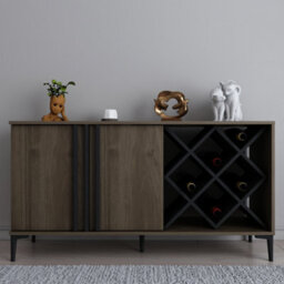 Decorotika Luna Sideboard Storage With Wine Rack And Two Doors - Walnut Pattern And Black